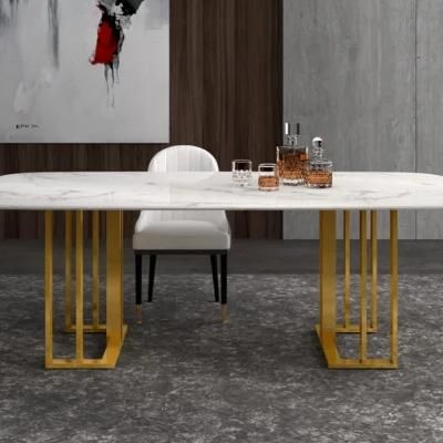 Nordic Light Luxury Modern Style Simple Rectangular Marble Dining Table and Chair Combination Living Room Dining Table