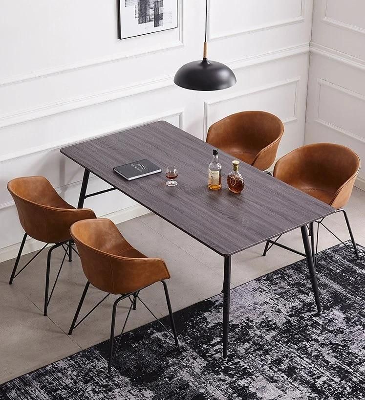 Furniture PU Leather Metal Iron Leg Upholstered Arm Dining Chairs for Dining Room