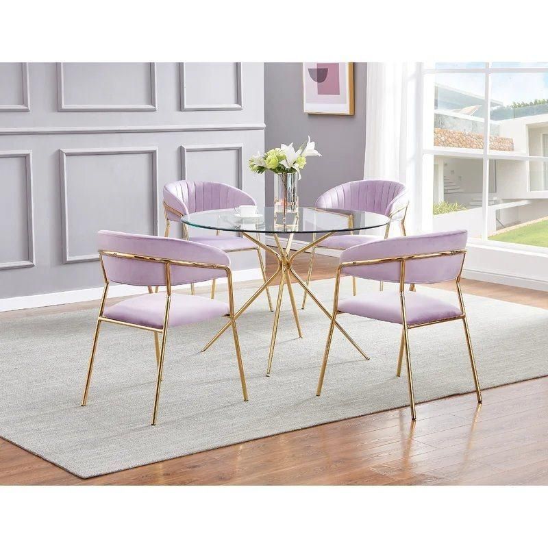 Modern Luxury 4 - 6 Seater Stainless Steel Marble Top Dining Table Set Tempered Glass Dining Table