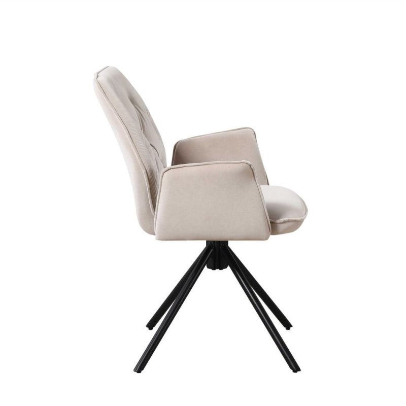 2021 Factory Direct Supply New Model Nice Beige Velvet Fabric Dining Chair with Black Powder Coating Legs