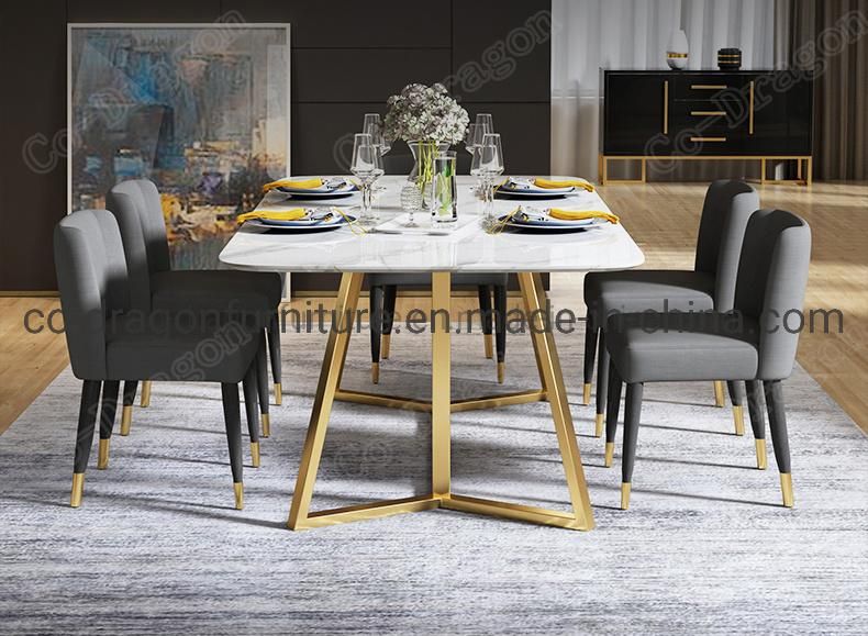 European Style Luxury Furniture White Rectangle Marble Top Dining Table