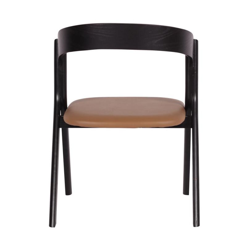 Simple Design Black Wooden Frame Brown Fabric Dining Chair for Restaurant Use