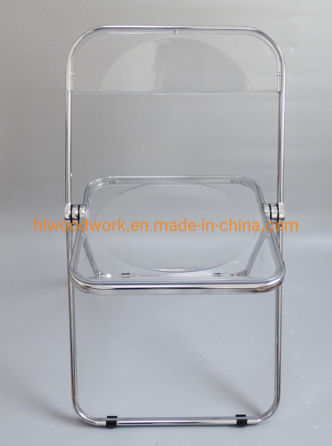 Clear Plastic Folded Chair Office/Bar/Dining/Leisure/Banquet/Wedding/Meeting Folding Plastic Chair in Chrome Frame Transparent Clear PC Plastic Dining Chair