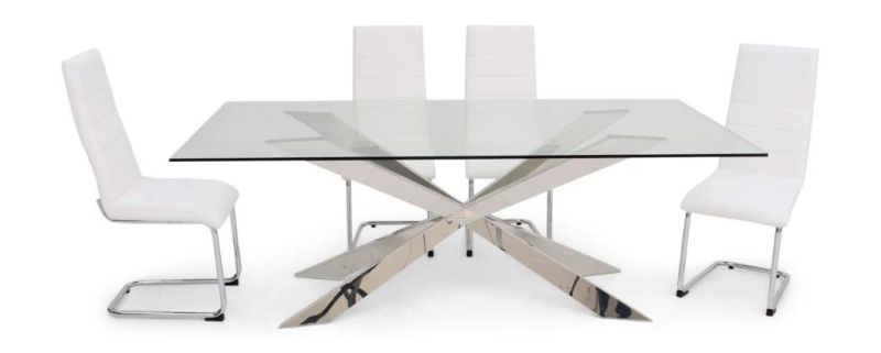 Rectangle Modern Design Metal Restaurant Glass Dining Table of Chairs