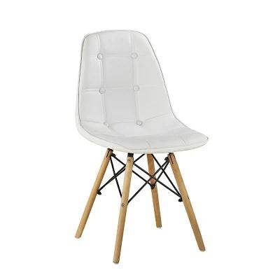 White Modern Simple Desk Chair Home Chair PU Seat Solid Beech Wood Leg Living Room Leisure Balcony Chair