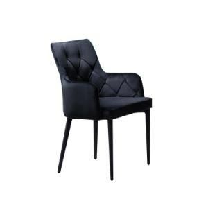 Simple Design Upholstered Black Painted Legs Dining Chair