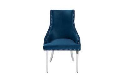 Wholesale Modern Home Banquet Furniture Metal Stainless Steel Frame Blue Velvet Dining Restaurant Chair