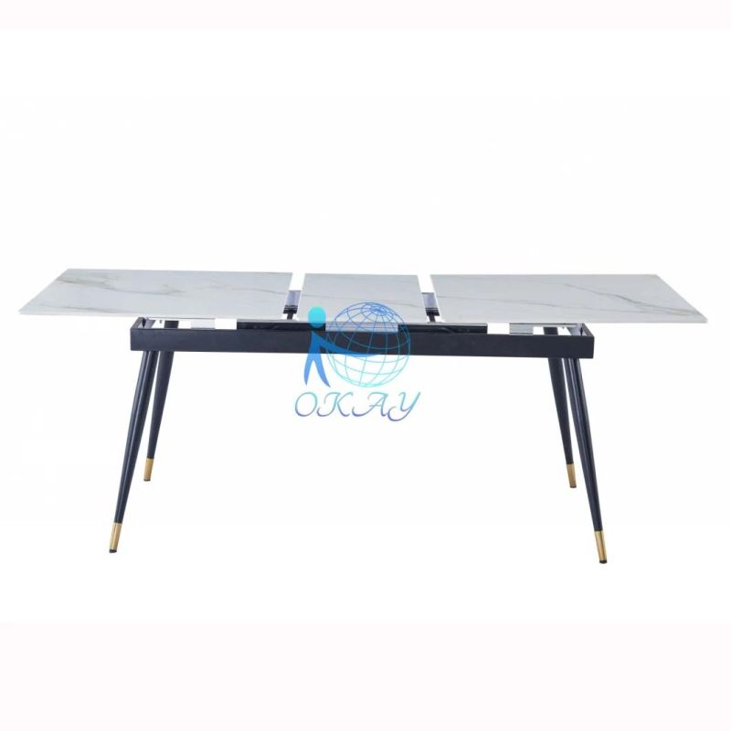 2022 Okay Best Seller High Gloss Italia Ceramic Dining Table with Metal Legs Lift Middle Top