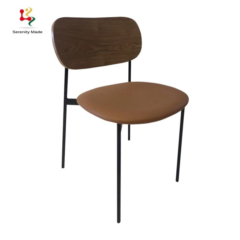 Popular Style Guangdong Furniture Metal Frame Plywood with Veneer Laminate Back Leather Seating Dining Chair