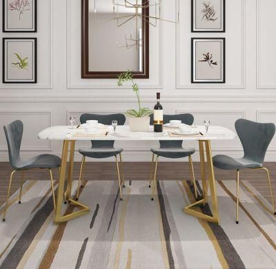 Nordic Light Luxury Style Comfortable and Fashionable Iron Feet Gilded Marble Dining Tables with Good Quality