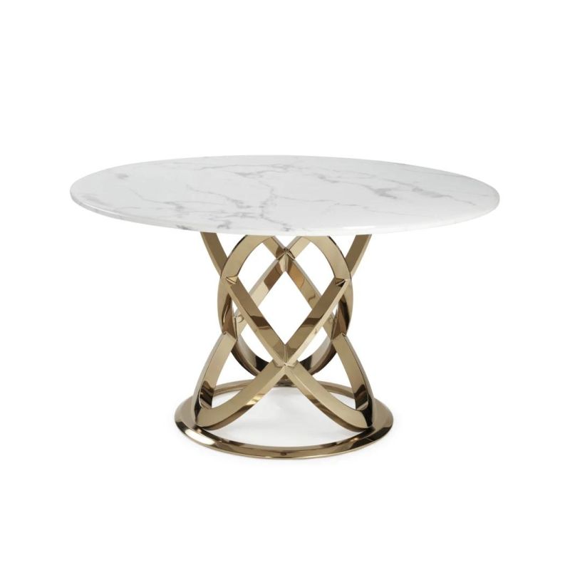 Luxury Stainless Steel Golden Mirror Round Shape Dining Table Dining Room Furniture Sets Italian Carrara White Marble Top Restaurant/Banquet/Hotel Dining Tables