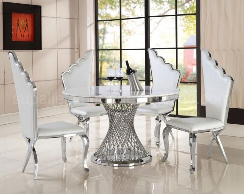 2020 Home Furniture Marble Top Restaurant Dining Table Silver Color