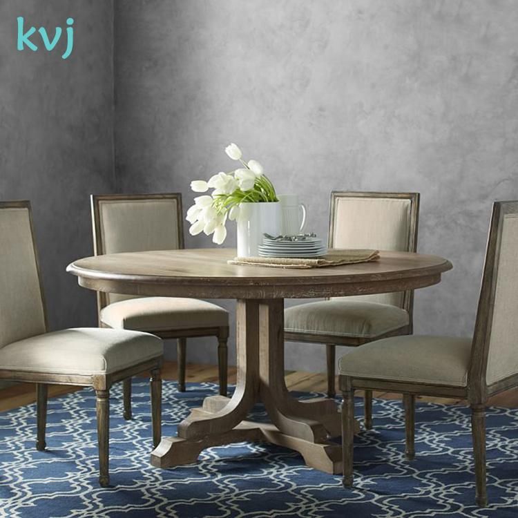 Kvj-7246-1 Round Antique Vintage French Recycled Wood Dining Table