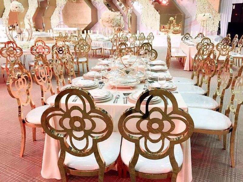 Rental Wedding Banquet Restaurant Chairs Hollow Back with Decoration