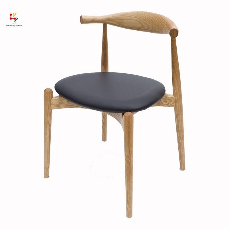 Modern restaurant Wooden Dining Chair with Armrest and Leather Cushion