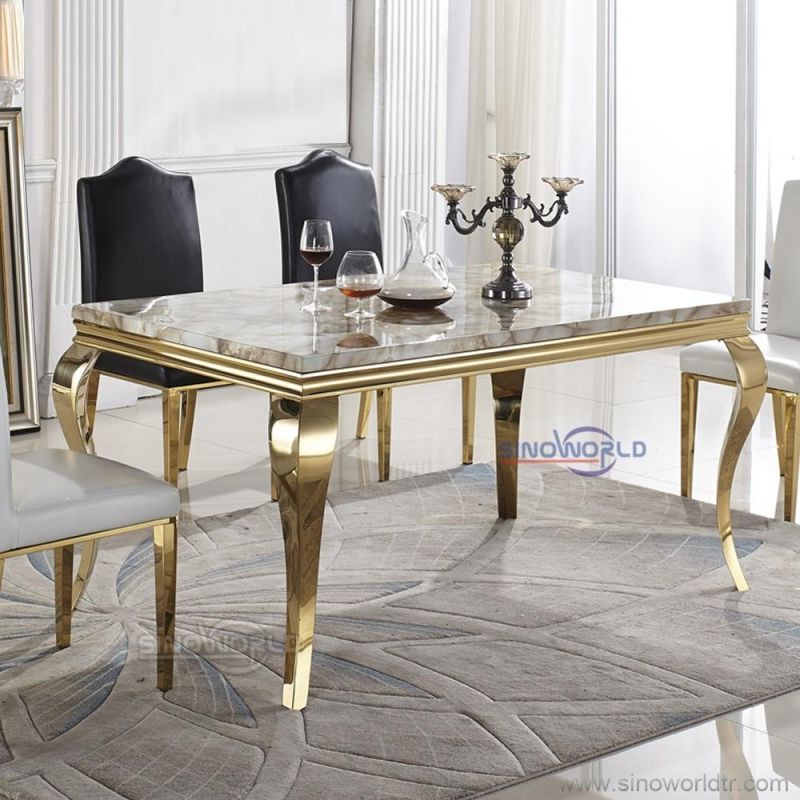 Modern Restaurant Furniture Metal Stainless Steel Marble Dining Room Table