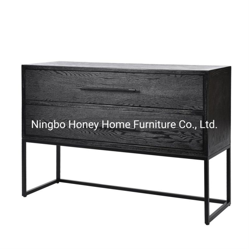 New Nordic Style Black Color Oak 2 Drawers Sideboard Console