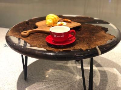 Custom Walnut Burl Wood Texture with Epoxy Resin Coffee Table for Luxury Furniture