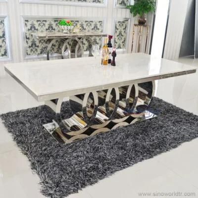 Home Restaurant Furniture Set Stainless Steel Frame Marble Dining Table