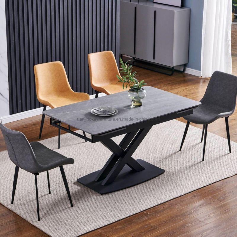 Good Quality Coast Matt Ceramic Black Painted Metal Base Dining Table of Ceramic