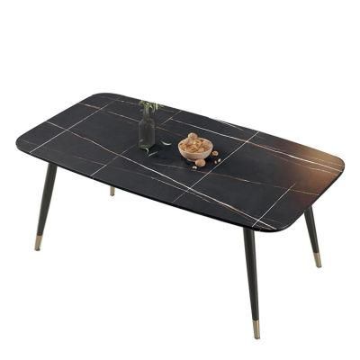 Sillas Y Mesas Home Furniture Nordic Modern Rectangle Marble Top Dining Table with Metal Leg