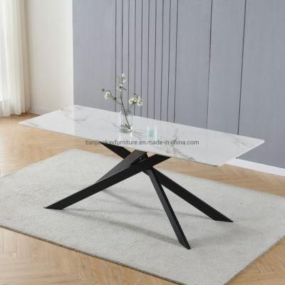 Modern Home Furniture Dining Room Black Metal Legs Ceramic Marble Dining Tables with High Gloss Sintered Stone Face