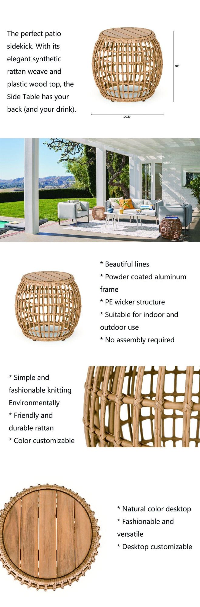 New Darwin Modern Carton Box Customized China Rattan Outdoor Coffee Garden Table