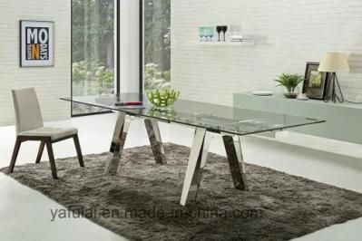 Modern Home Furniture Tempered Glass Stainless Steel Dining Table