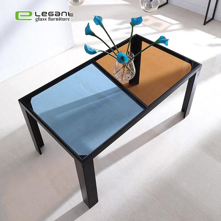 Dining Room Tempered Glass Dining Table with Iron Leg