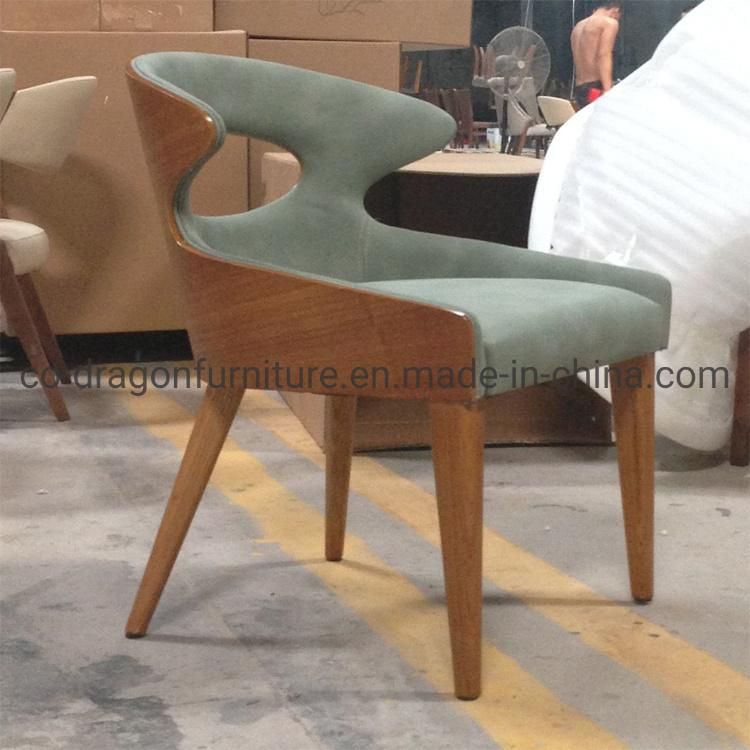 Modern Leather Dining Chair with Wooden Legs for Home Furniture