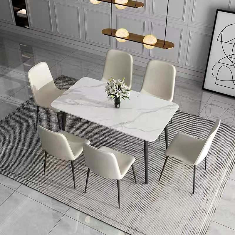 2021 New Rectangular Italian Marble Top Tavolo and Metal Leg Mesa De Marmore Dining Table Set