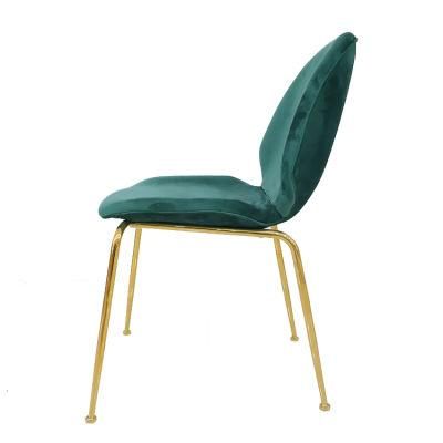 Wholesale Dining Furniture Gold Chrome Iron Legs Dining Chair Green Velvet Fabric Chair