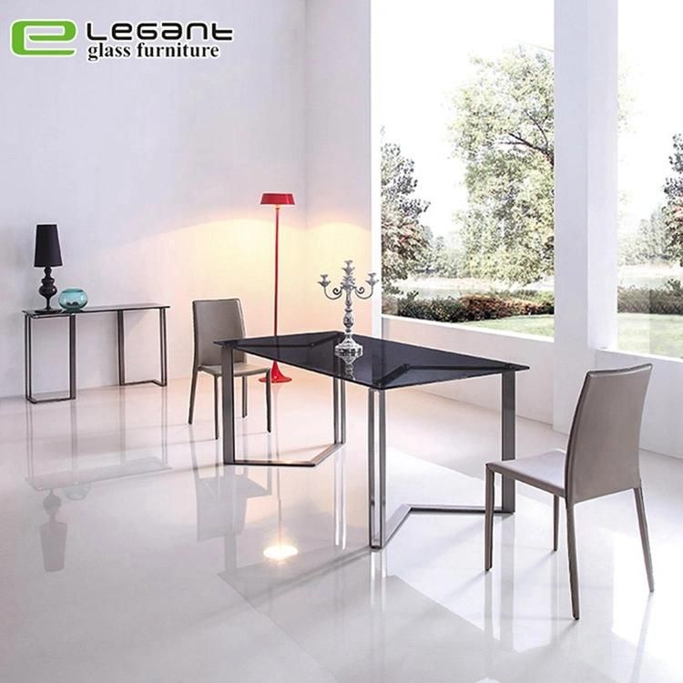 Modern Luxury Stainless Steel Base Top Glass Dining Table