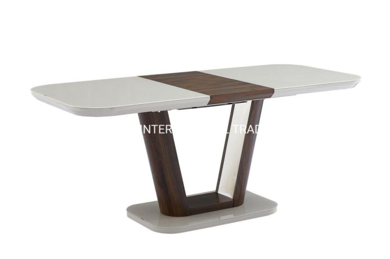 Extendable MDF+Paper Dining Table Painted Tempered Glass Dining Table