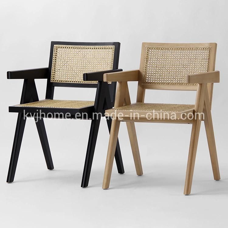 Kvj-6542 Solid Wood Rattan Dining Chair Pierre Jeanneret Chair