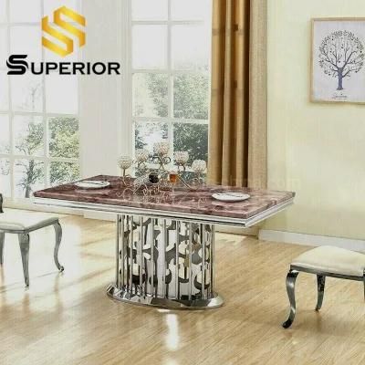 Design Wedding Furniture Rectangle Shape Red Marble Hotel Dinner Table