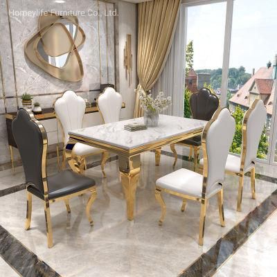 New Design Household Stainless Steel Base Marble Top Dining Table