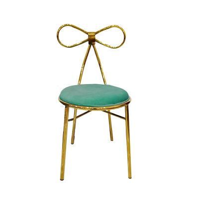 Restaurant Color Velvet Fabric Dining Chair with Bowknot for Banquet