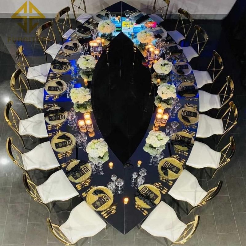 Hot Sale Elegant Gold Wedding Furniture Stainless Steel Adsullata Wedding Oval Table