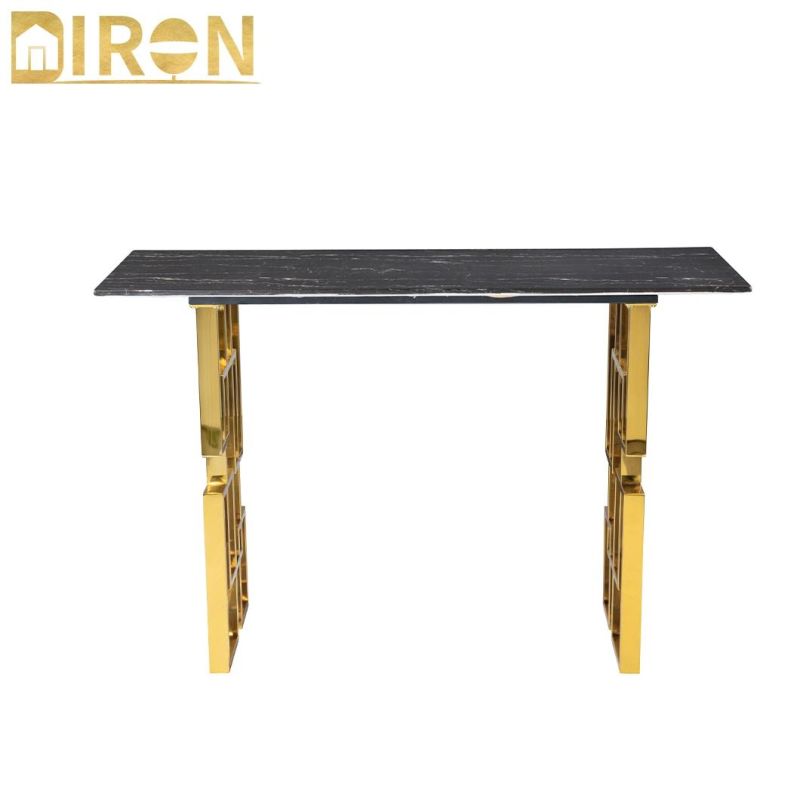 China Wholesale Modern Style Hotel Restaurant Stainless Steel Marble Top Dining Table