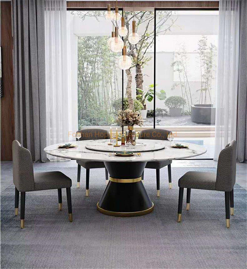 Modern Style Round Tempered Glass Marble Top Dining Set Wedding Chair Furniture Household Ball Stainless Steel Legs Base 124 Seat People Dining Table