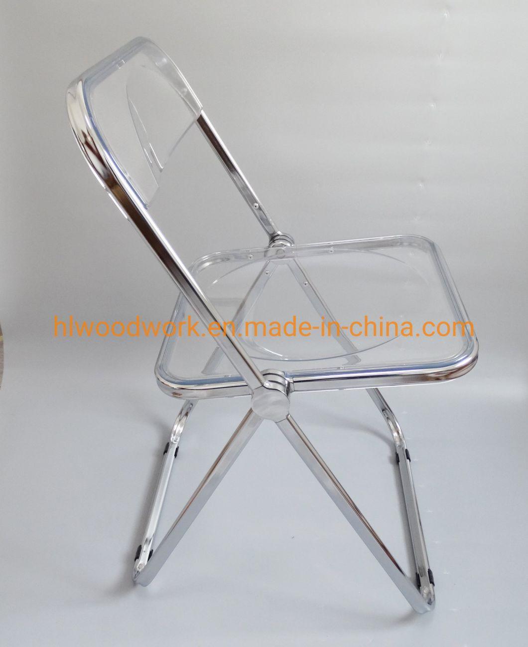 Clear Plastic Folded Chair Office/Bar/Dining/Leisure/Banquet/Wedding/Meeting Folding Plastic Chair in Chrome Frame Transparent Clear PC Plastic Dining Chair