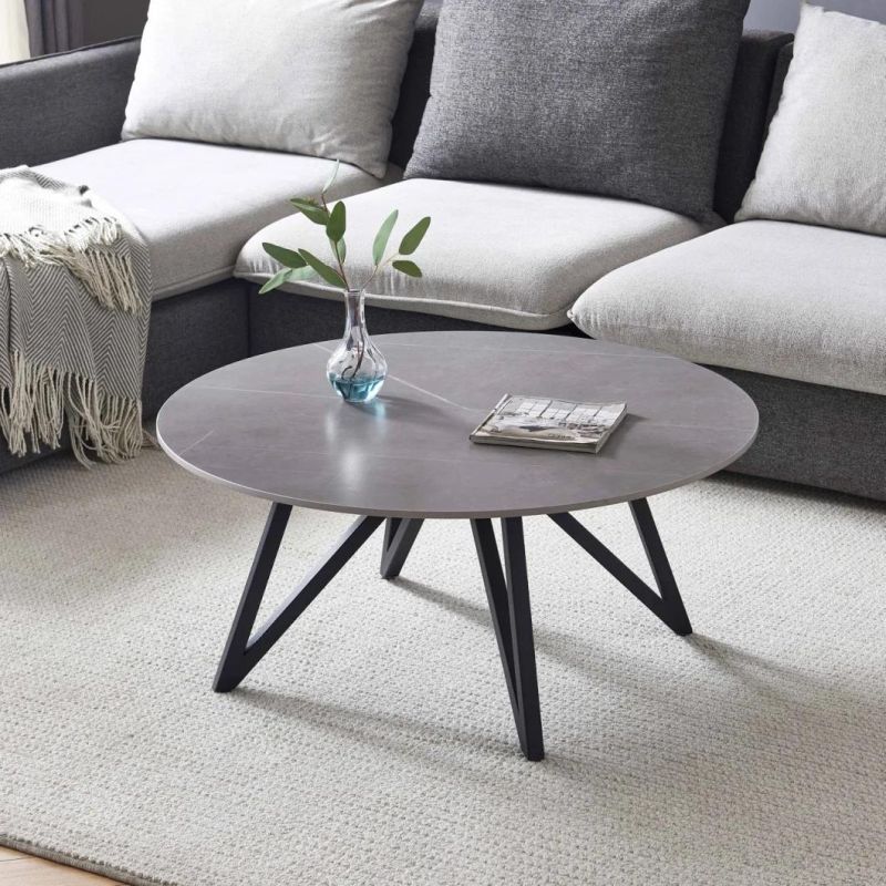 2022 Hot Sale Home Furniture Round Ceramic Dining Room Table with Round Top Metal Legs