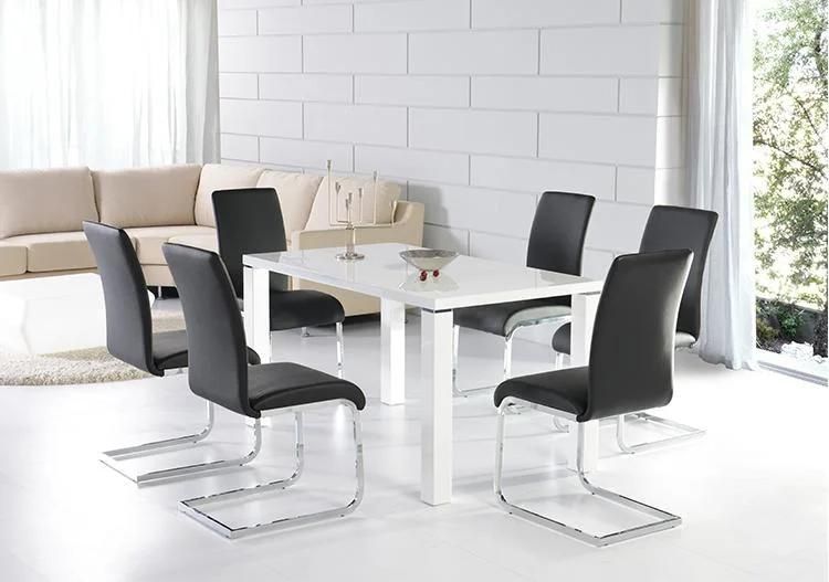 Modern Stackable White PU Leather Metal Leg Chesterfield Dinning Kitchen Dining Chair with Chromed Leg for Restaurant