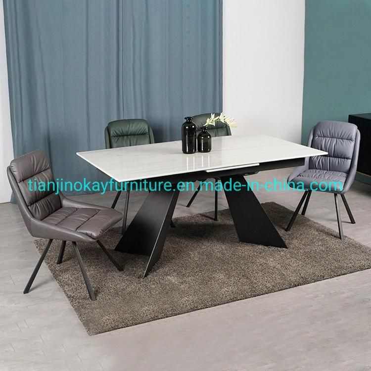 Factory Price Modern Furniture Luxury Ceramic Top Metal Legs Extendable Dinner Table