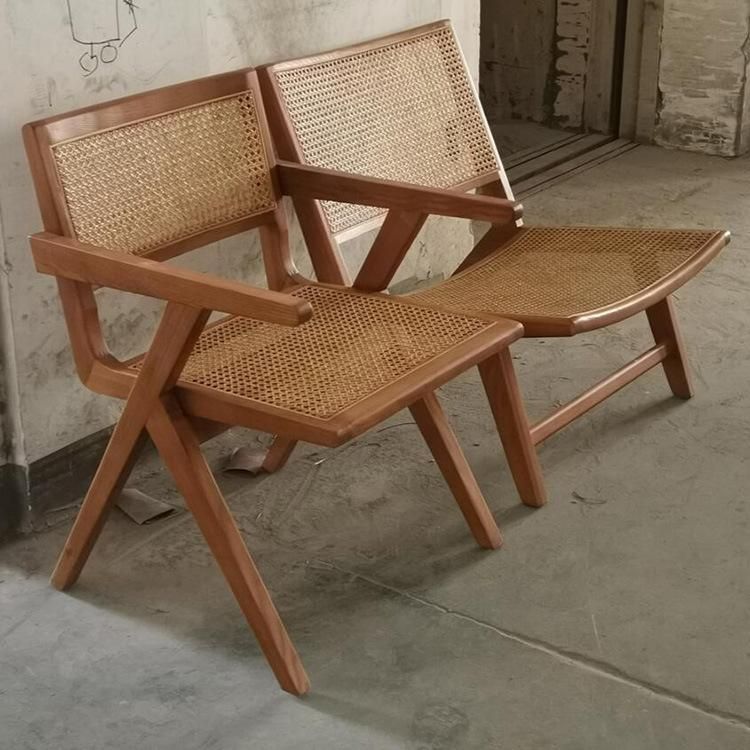 Kvj-9110 Dining Room Solid Beech Wood Rattan Pierre Jeanneret Arm Chair