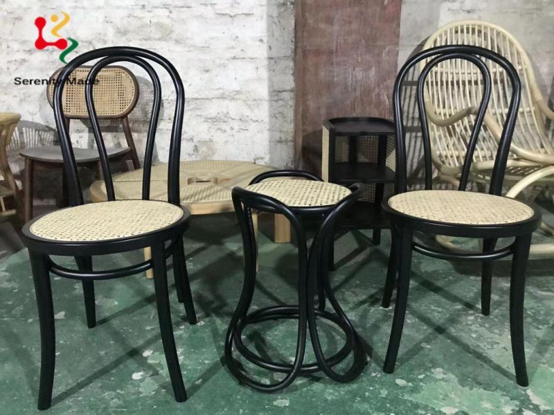 Wholesale Event Furniture Antique Natural Wood Frame Restaurant Hotel Resort Rattan Cane Seat Indoor Dining Chair