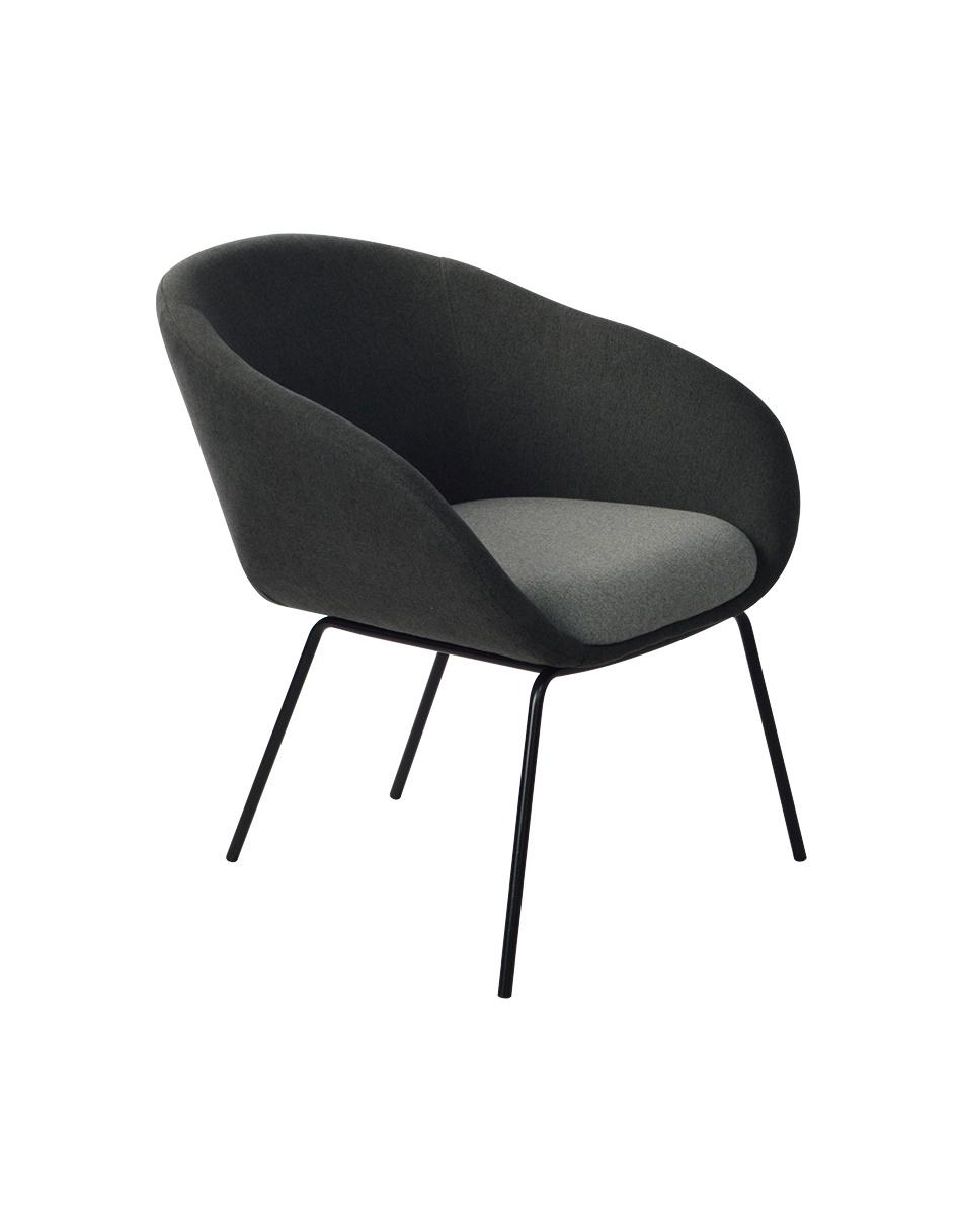 Dark Fabric Frame X-Cross Metal Base Leisure Armchair with Light Grey Cushion for Coffee Shop Use