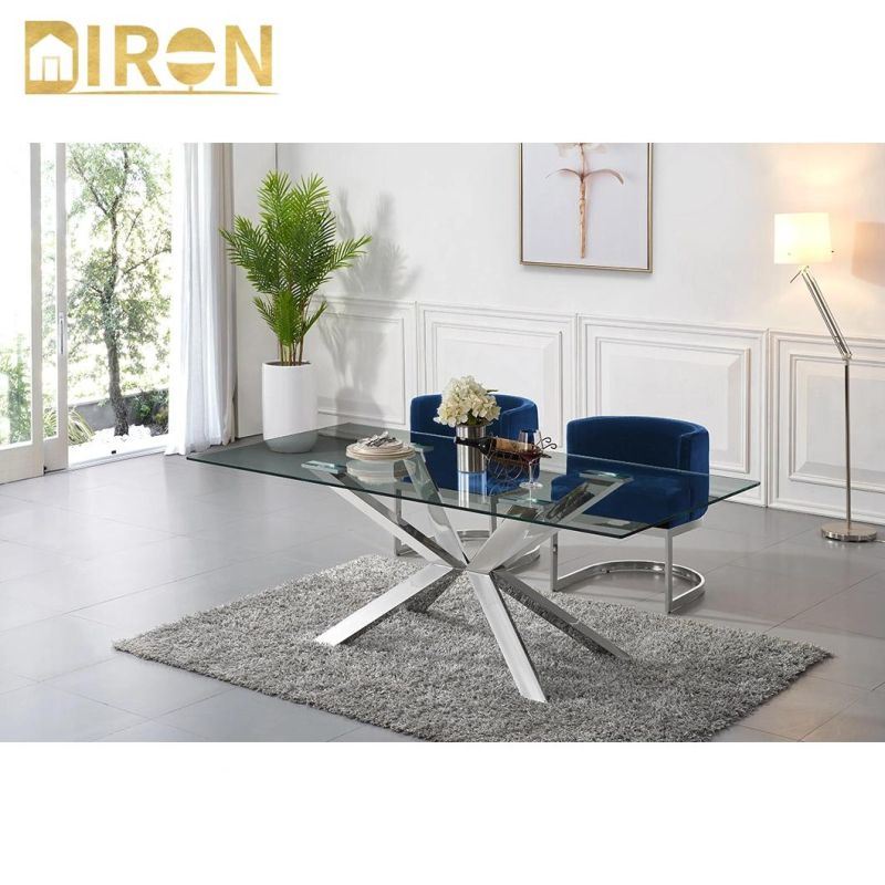 China Hot Sale Modern Stainless Steel Home Furniture Glass Dining Table