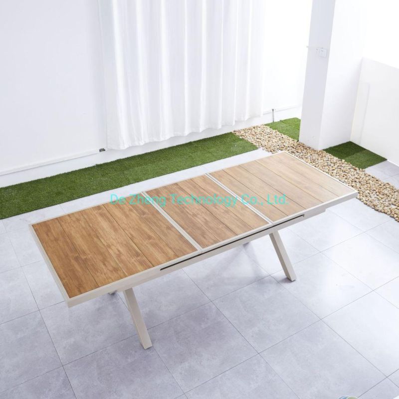 Leisure Facilities Garden Detachable and Assembled Cartons Extendable Table Outdoor Furniture Poly Wood Metal Dining Table